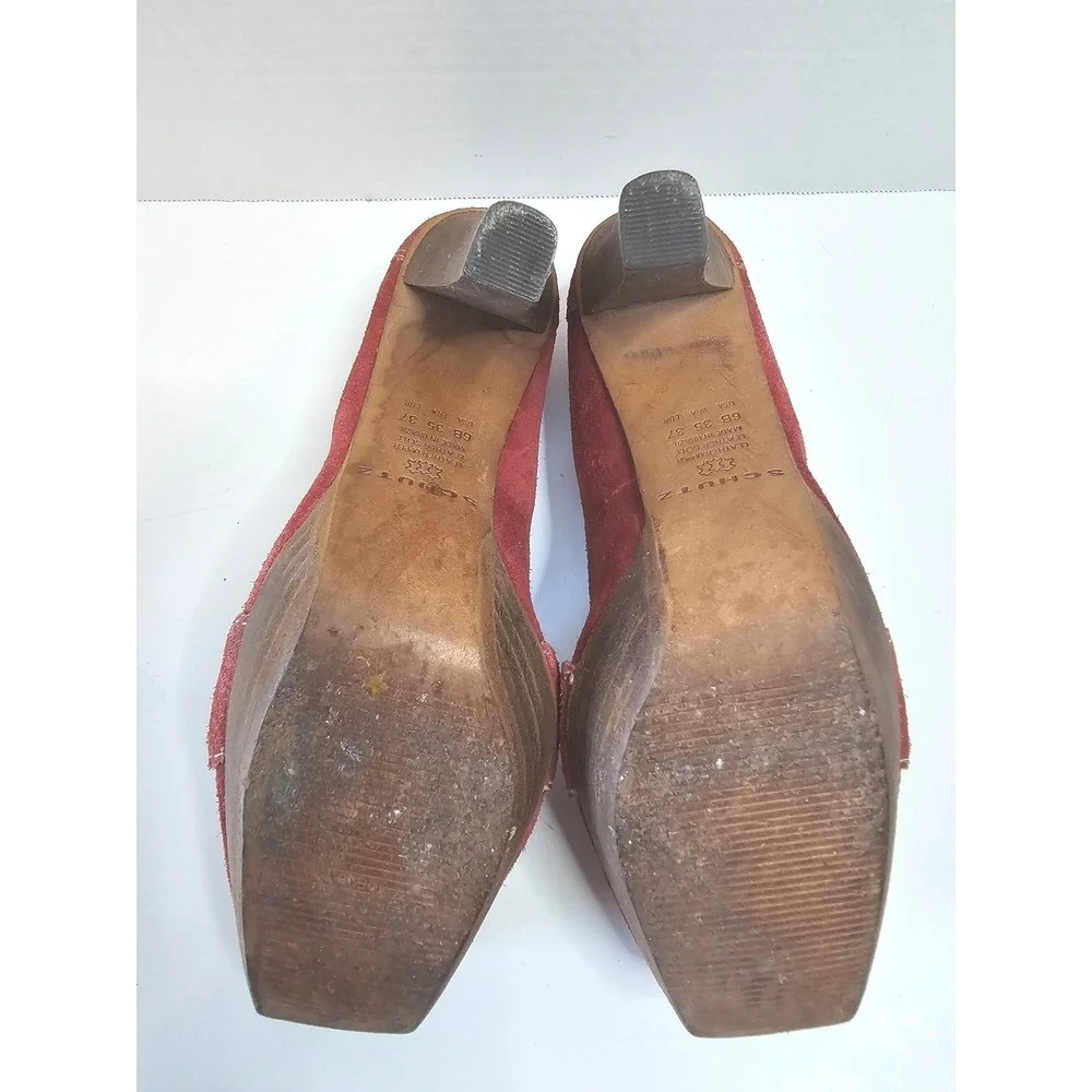 Schutz Camurcao Rouge Red Suede Platform Heels Loafer Style Chunky Heel SZ 7.5